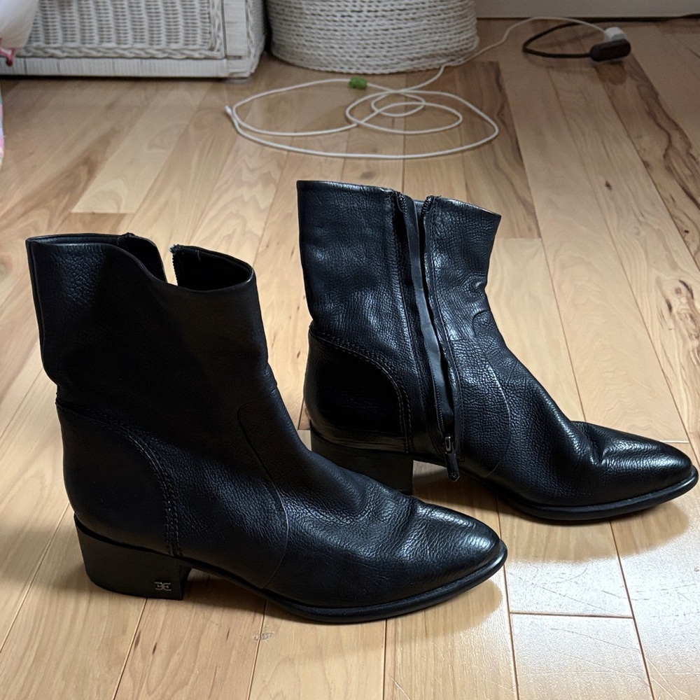 Sam Edelman Black Leather Ankle Booties with Side Zip